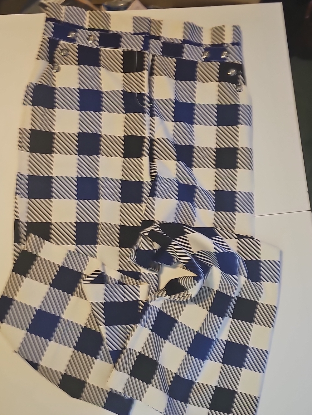 Blue and White Checkered Wide LEG Pants